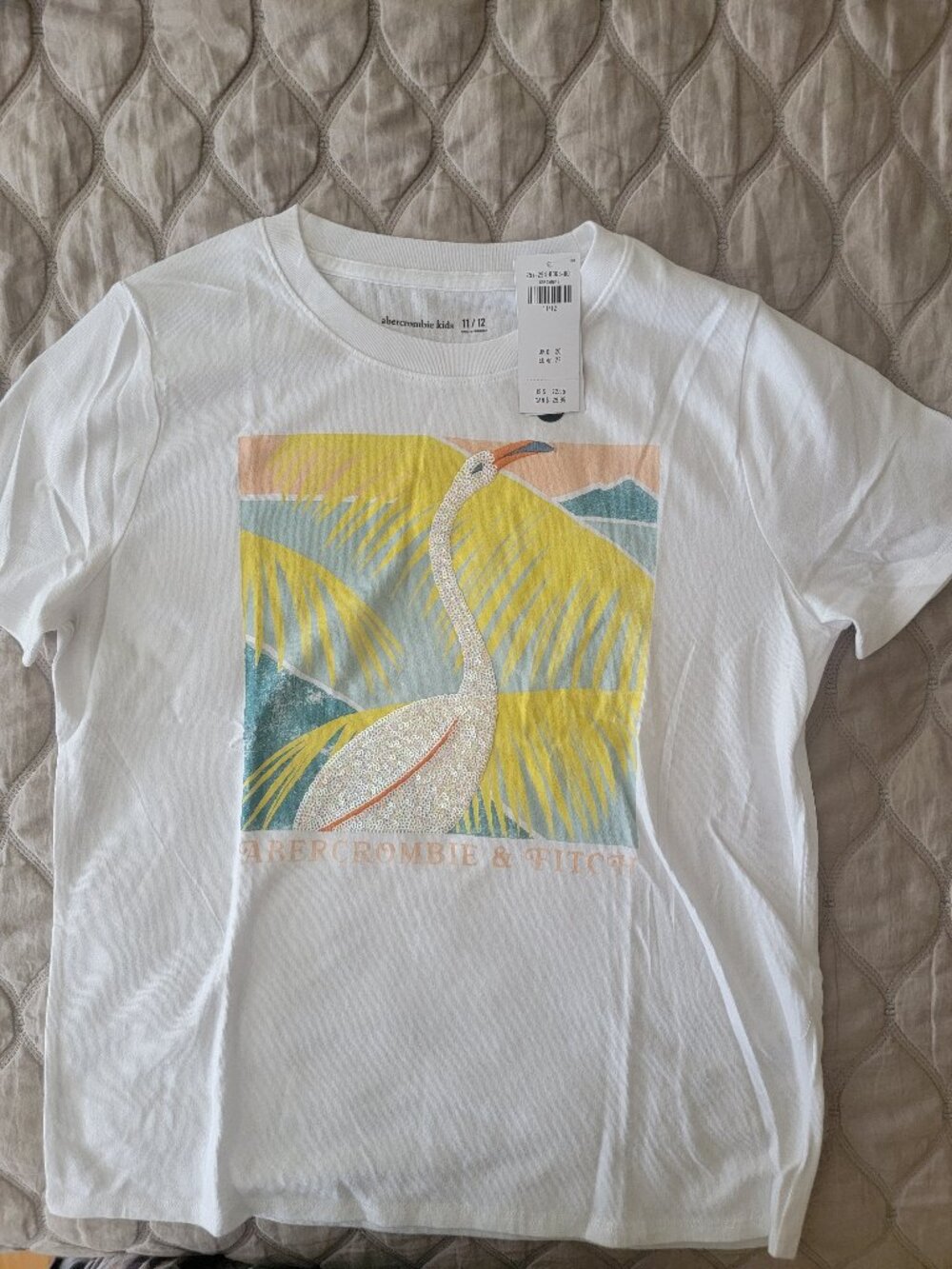 NWT, Abercrombie & Fitch "Vacation Shine" sequin & print logo T-Shirt, s.11-12